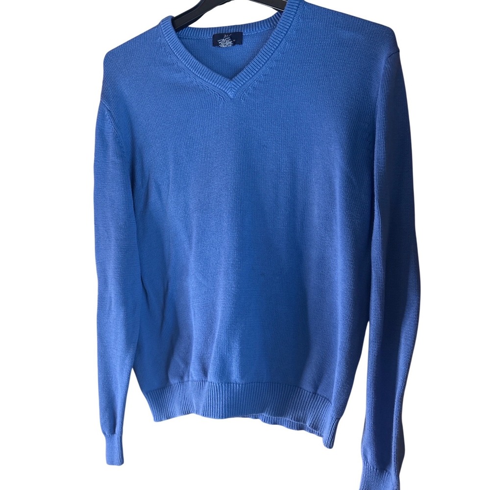 Brooks Brothers 346 Mens Blue‎ Pima Cotton Old Money V Neck Sweater Size L